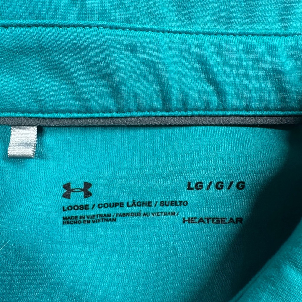 Under Armour Polo Shirt Mens Large Teal Green HeatGear Colorblock Logo - Picture 6 of 9
